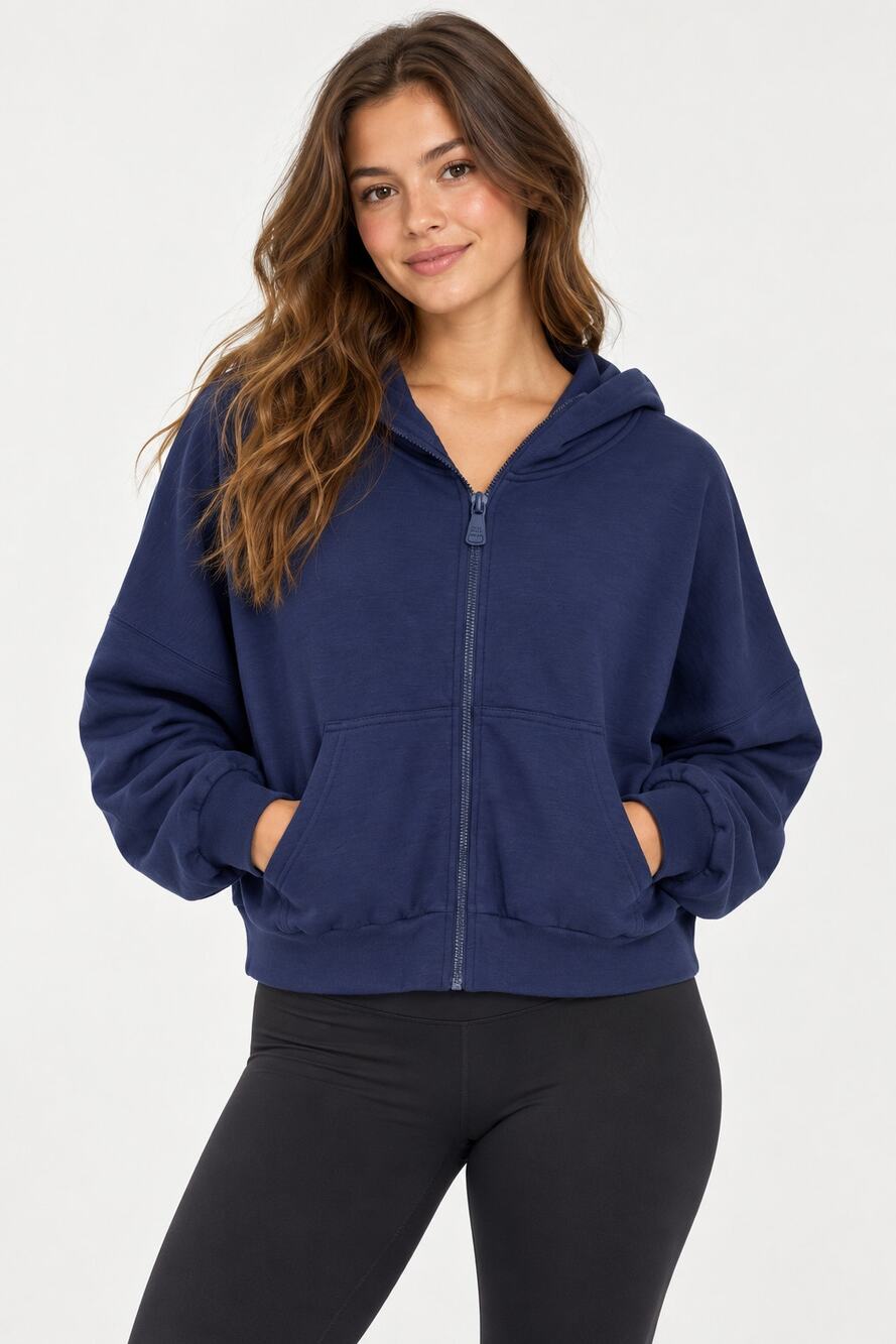 Gilly Hicks Cooldown Crop Full Zip Hoodie Womens Size XXL Navy Blue Stretch NWT